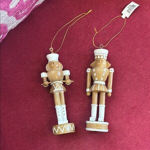 Wooden Nutcracker Ornaments - Brown and White